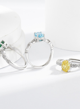 爆闪彩宝冰花切满钻麻花鸽子蛋戒指女时尚经典高碳钻指环直播时尚