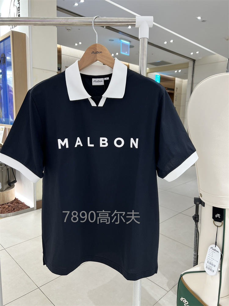 男士24夏款高尔夫服装malbon翻领冷感短袖字母休闲上衣韩国代购 - 图2