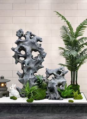 新中式仿真太湖石纯手工假山庭院景观楼梯口阳台客厅宫灯落地摆件