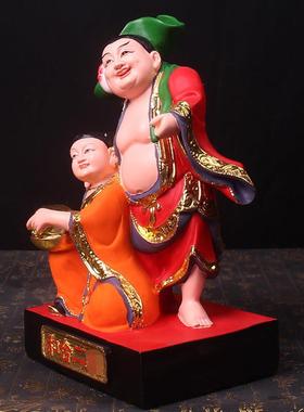 慈缘阁树脂彩绘和合二圣神像佛像家用供奉摆件合和2二圣结婚礼品