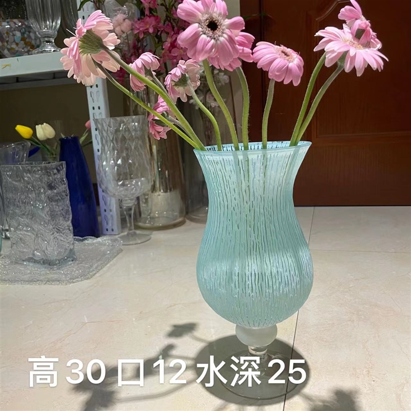 格纹蕾丝2风灯玻璃花瓶百合多头玫瑰居家客厅 - 图3