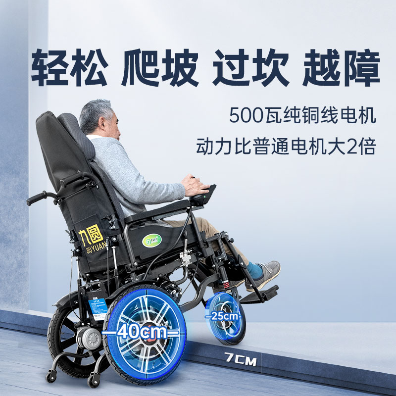 九圆电动轮椅智能全自动老人专用大轮代步车续航更远折叠车载可躺 - 图0