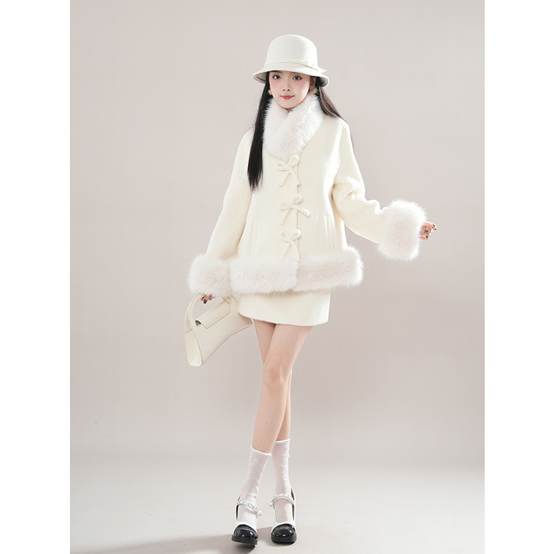 矜贵千金 冬日韩剧氛围感穿搭气质毛毛外套温柔半裙显瘦甜美套装 - 图0