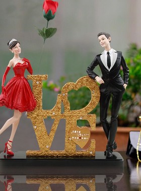 创意订婚结婚礼物送闺蜜朋友婚房客厅装饰品首饰珠宝店铺橱窗摆件