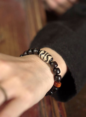 复古潮搭黑檀木珠子情侣手串 个性民族风可把玩手錬男女款手饰