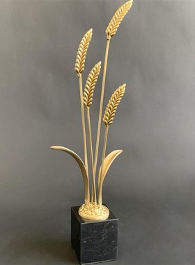 轻奢玄关黄水晶紫水晶q纯铜装饰品客厅书房电视柜酒柜细长摆件