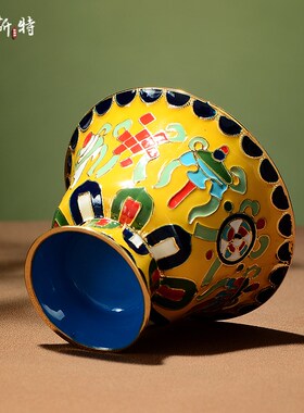 景泰蓝彩绘供水碗八吉祥雕花供水杯室内家用净水杯圣水杯摆件