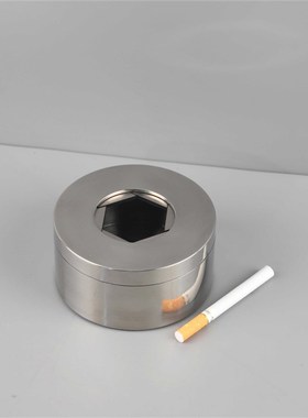 现代简约不锈钢旋转式p带盖防飞灰烟灰缸客厅书房办公室家居装饰