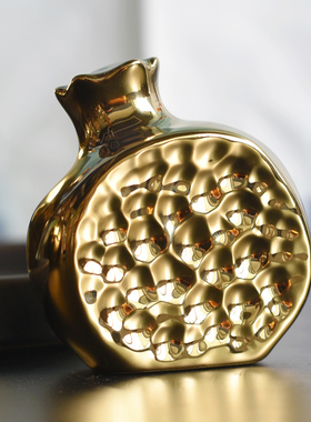 新中式现代创意陶瓷金色石榴摆件书柜书房茶几美容院桌面软装饰品