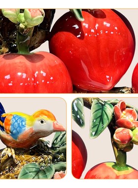 石湾陶瓷寿桃摆件祝寿礼物送长辈高档客厅玄关装饰V手工制作工艺