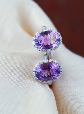 精品彩宝天然紫水晶纯银镶嵌款戒指女款彩宝水晶紫色水晶饰品礼物