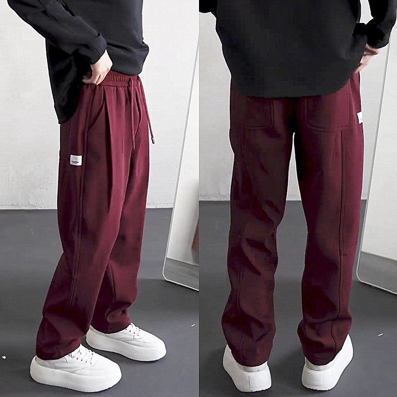 冬季加绒加厚垂感直筒休闲裤男士痞帅高级简约纯色百搭宽松哈伦裤,淘宝优惠券,粉丝福利购,淘宝优惠卷