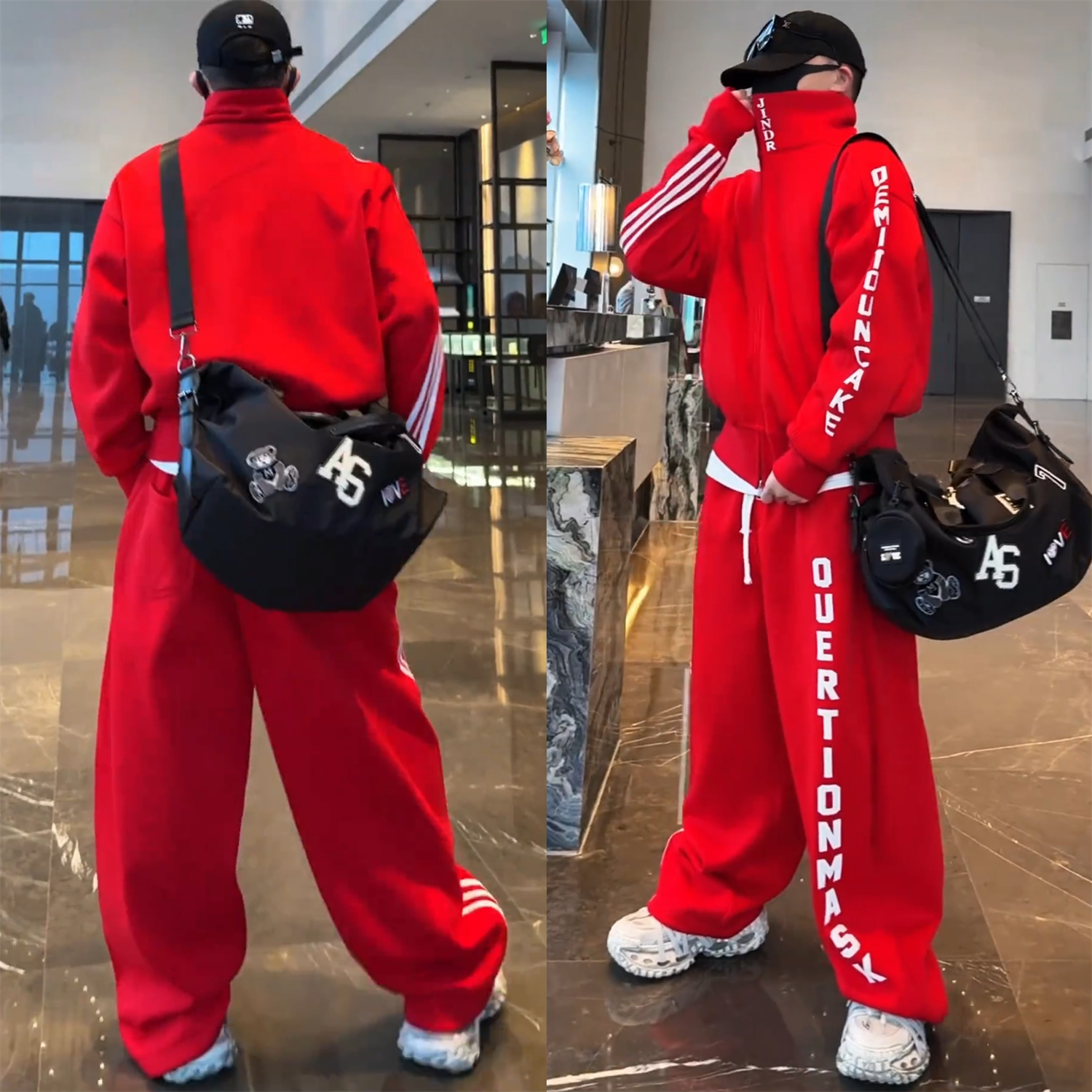 冬季加绒织带印花字母休闲运动套装男士痞帅开衫外套弯刀裤两件套,淘宝优惠券,粉丝福利购,淘宝优惠卷