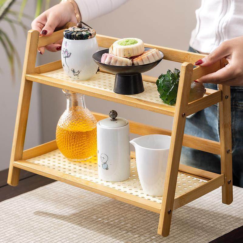 ins感多层杯架藤编餐桌台面吧台茶具厨房调料瓶置物架杯子收纳架,淘宝优惠券,粉丝福利购,淘宝优惠卷