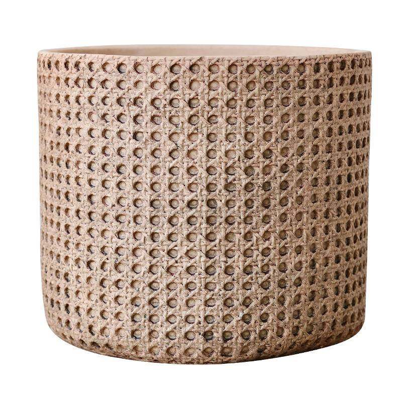 大口径北欧复古编织篮水泥混凝土庭院阳台客厅落地大花盆带托盘,淘宝优惠券,粉丝福利购,淘宝优惠卷