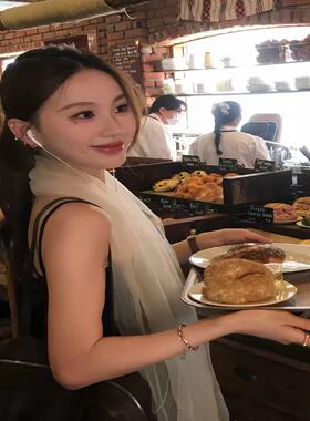 白色薄纱欧根纱长条丝巾女夏季