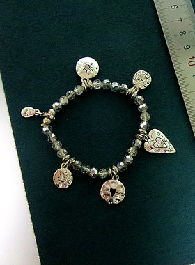 731欧美复古孤品中古重工vintage宝石银色微瑕珍珠打标手链项链女