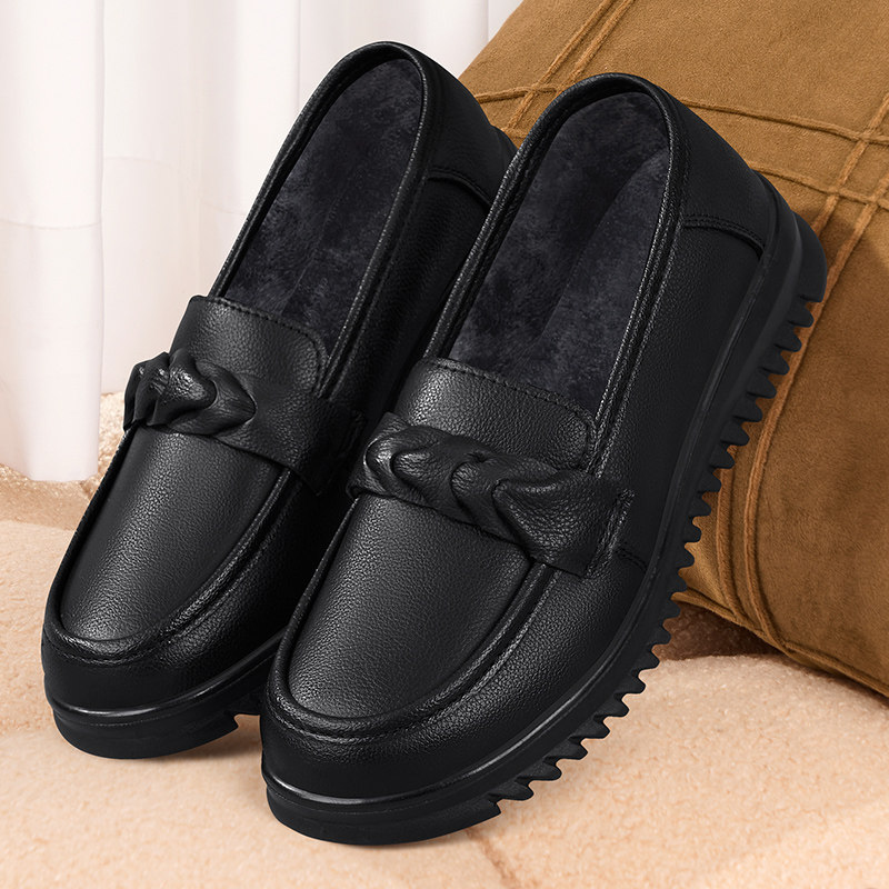 肯德基防滑工作鞋女皮鞋保暖冬季加绒厨房上班餐饮防水黑色妈妈鞋,淘宝优惠券,粉丝福利购,淘宝优惠卷