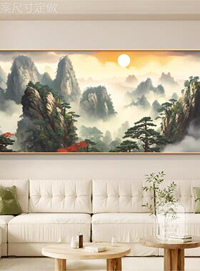 背日有靠山客装饰画新中式沙背发景墙水山壁画旭东升寓意厅好挂画