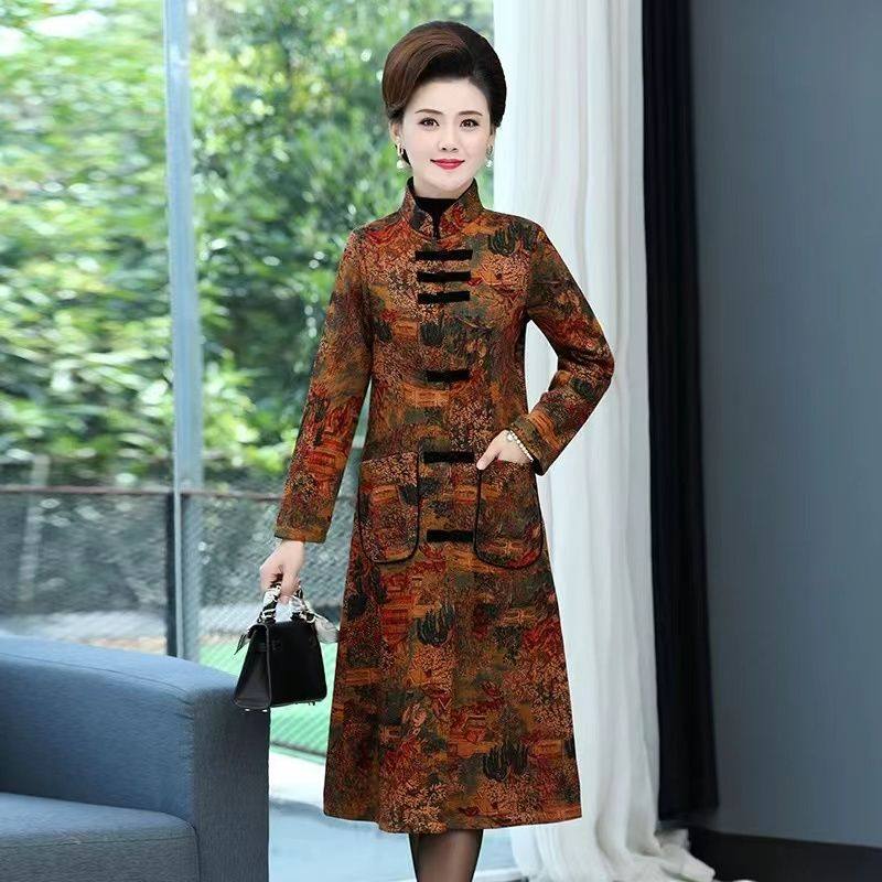 秋冬复古旗袍加绒风衣外套民族风妈妈装加绒加厚保暖大衣女保健环,淘宝优惠券,粉丝福利购,淘宝优惠卷