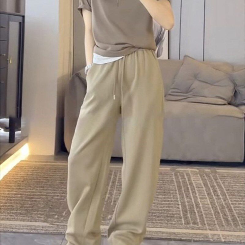加肥加大码300斤卡其色休闲宽裤男女H秋季潮流宽松直筒垂感卫裤2