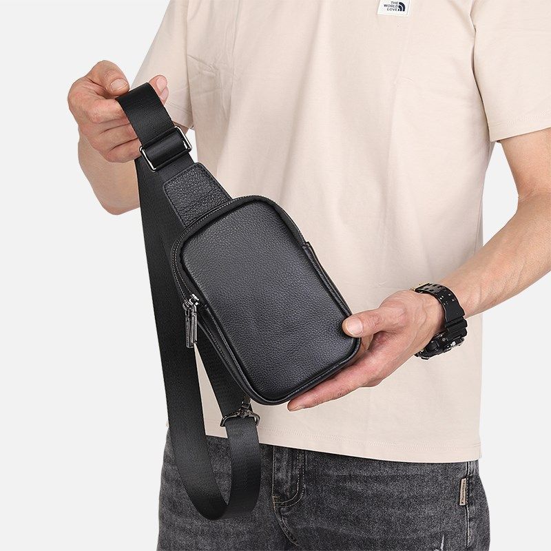 真皮胸包男新款迷你男士包包潮牌小背包头层软牛皮斜挎包男手机包,淘宝优惠券,粉丝福利购,淘宝优惠卷