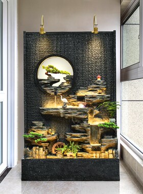 客厅水幕墙假山流k水喷泉创意加湿办公室阳台水景公司开业装饰摆