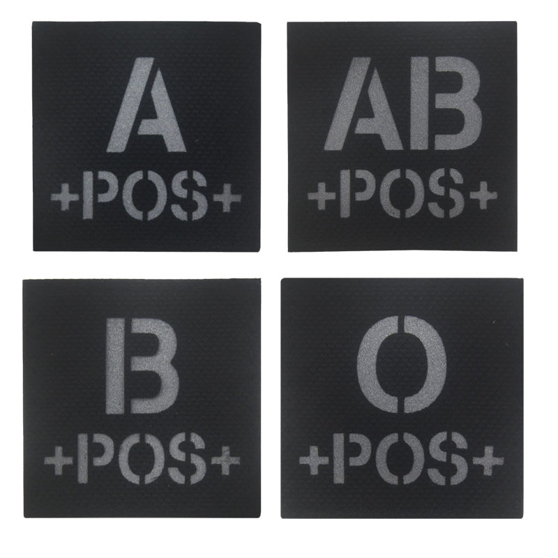 正方形5cm反光血型章魔术贴臂章 IR章fast头盔贴章A B AB O POS-图0
