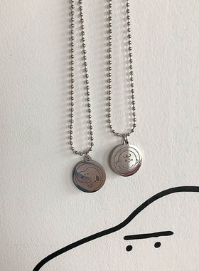 创意可爱ins简约圆形原宿风少女心项链网红土酷项链蹦迪情侣配饰