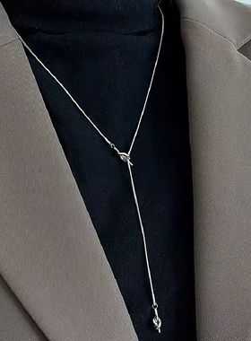新款打结吊坠几何设计感钛钢不掉色简约长项链女 镀金长款毛衣链
