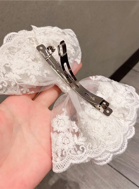 神仙姐姐白色蕾丝大蝴蝶结发夹头饰森系网纱弹簧夹宫廷风刺绣发圈
