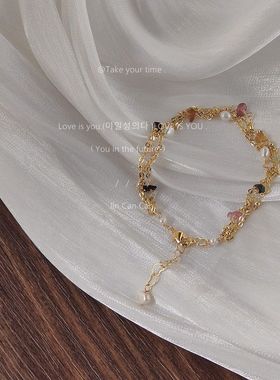 真的很美丽~镀14K真金手工编织淡水珍珠碎石个性唯美手链女手饰厂