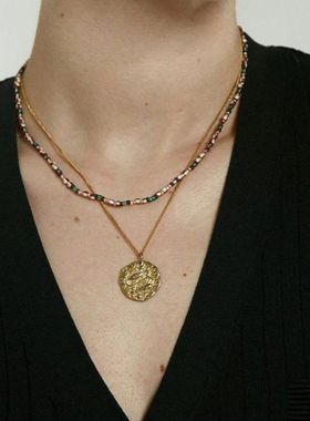 新款跨境爆款镶钻不锈钢圆牌12星座吊坠简约个性蛇链高级感项链女