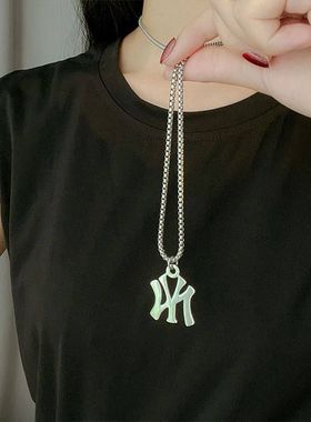 NY潮牌嘻哈项链吊坠钛钢不掉色毛衣链男女学生个性ins百搭饰品