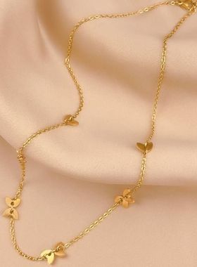 爆款轻奢高级感小众设计立体蝴蝶钛钢不掉色夏项链锁骨链夏镀金女