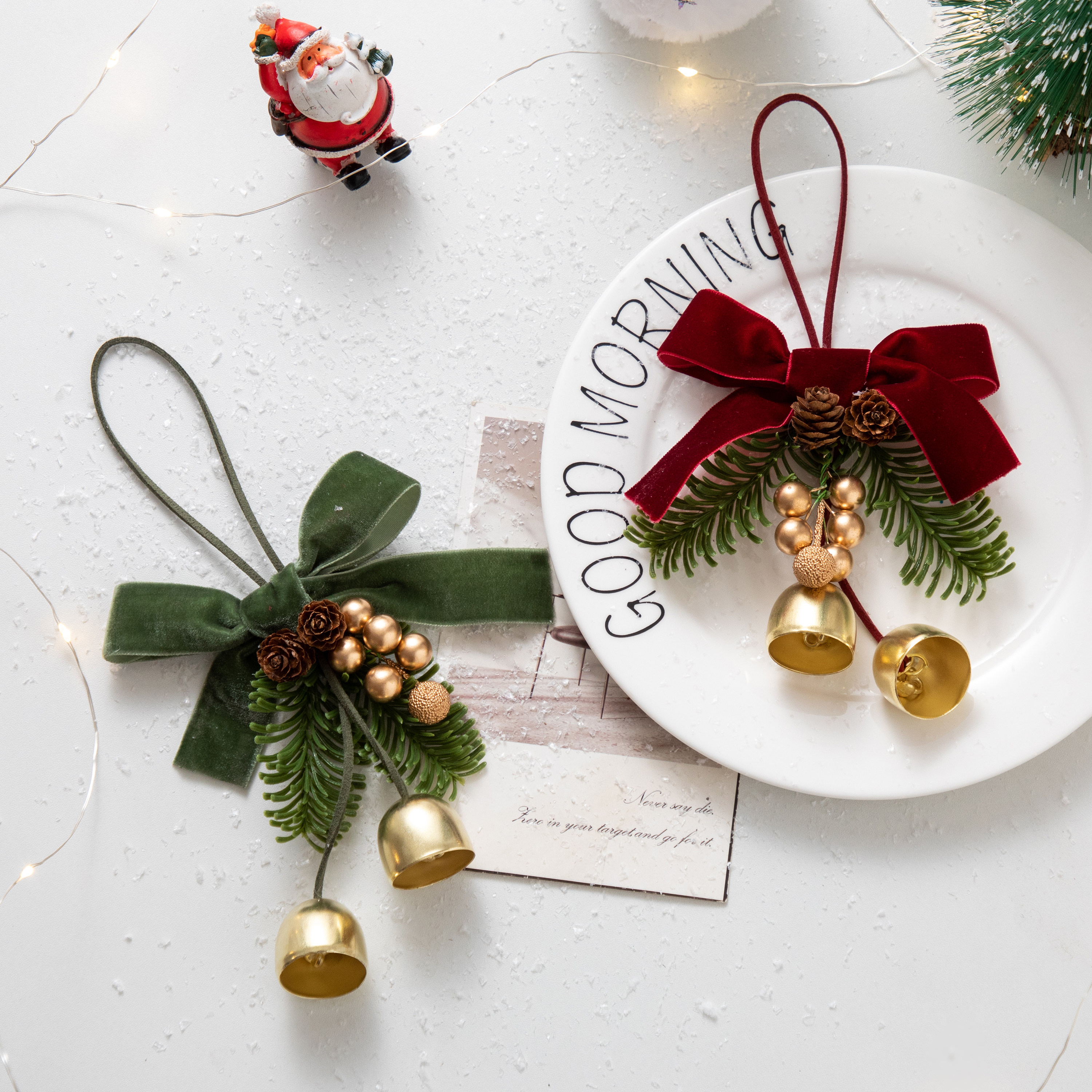 圣诞节装饰品圣诞铃铛花环松果挂件圣诞树蝴蝶结风铃门挂道具挂饰,淘宝优惠券,粉丝福利购,淘宝优惠卷