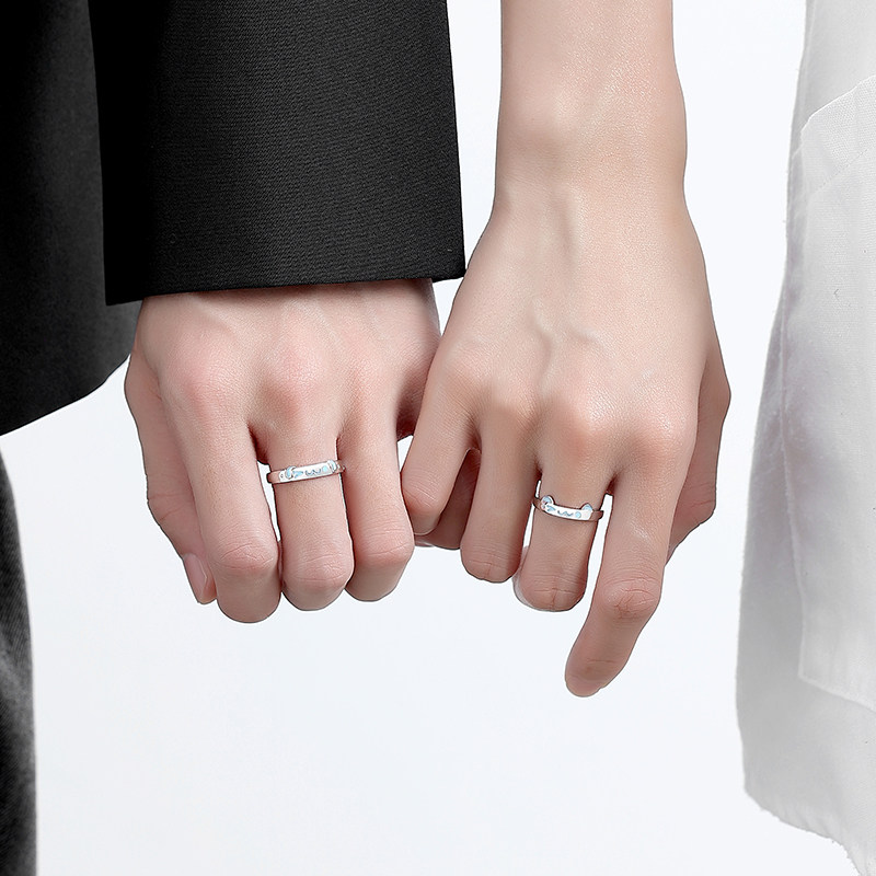 S925 silver meow love ring couple gift