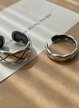 菱格纹戒指paraskors纯银复古