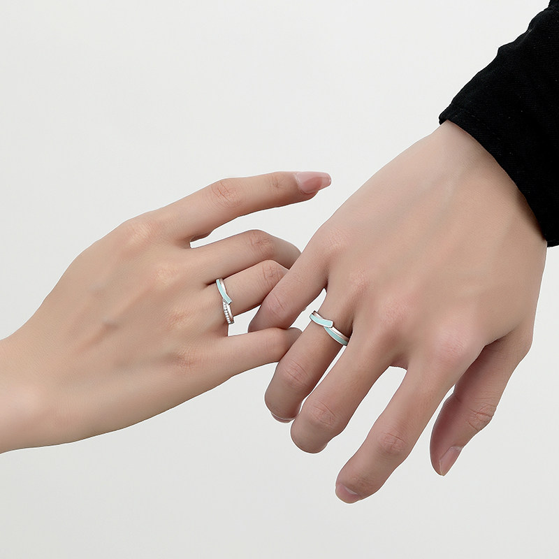 ParasKors Galaxy intertwined luminous pair ring simple niche couple adjustable S925 sterling silver ring