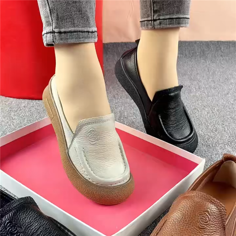 深口平底一脚蹬皮鞋女复古真皮圆头休闲单鞋女百搭轻便软底妈妈鞋,淘宝优惠券,粉丝福利购,淘宝优惠卷