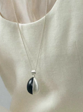 新款欧美度假风银黑拼色拉丝项链