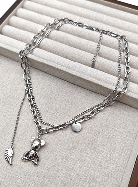 欧美新款简约雕花小熊吊坠项链