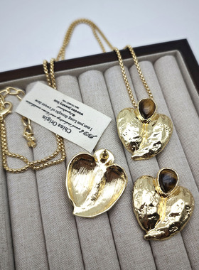 娜扎同款金色虎眼石爱心项链