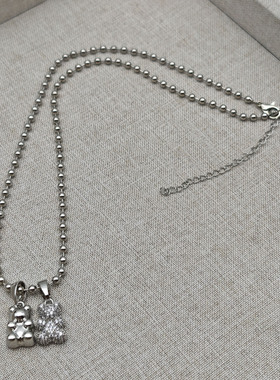 欧美新款简约风小熊吊坠项链