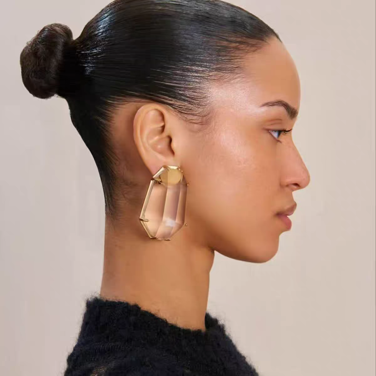 欧美新款杨树林重工透明几何菱形冰块耳环高级感夸张个性耳钉耳饰,淘宝优惠券,粉丝福利购,淘宝优惠卷