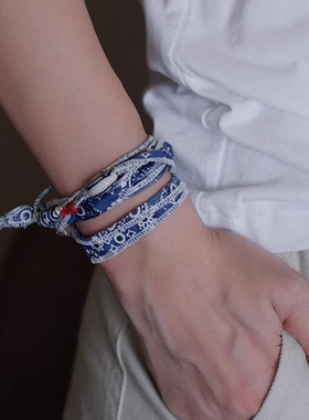 棉麻布艺吊坠项链彩石陶瓷坠