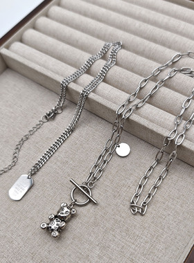 新款简约风不规则小熊吊坠项链