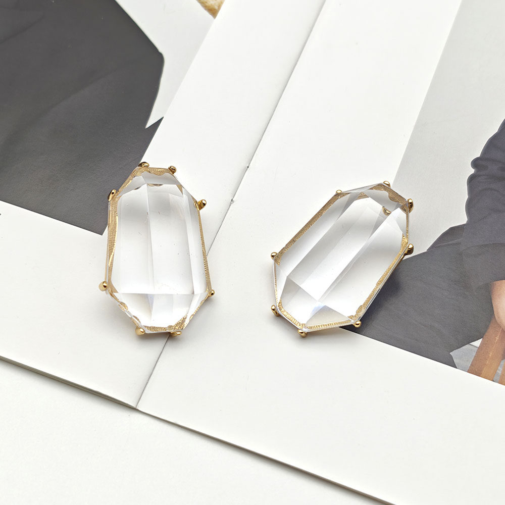 欧美新款杨树林重工透明几何菱形冰块耳环高级感夸张个性耳钉耳饰,淘宝优惠券,粉丝福利购,淘宝优惠卷