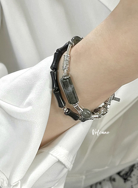 原创设计小众中古风黑色竹节手链