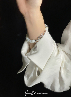 原创天然马蹄螺复古藏银手链手串